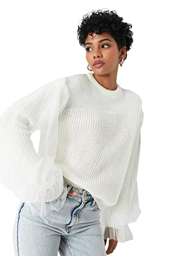 Trendyol Damen Normaler Pullover mit Rundhalsausschnitt Sweatshirt, Natur, Small von TRENDYOL