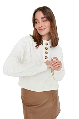 TRENDYOL Damen Einfarbiger Pullover mit Rundhalsausschnitt Sweatshirt, Ecru, S EU von TRENDYOL