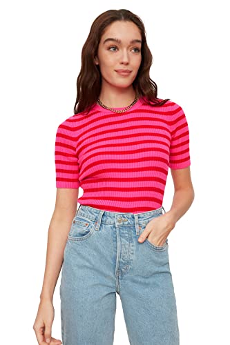 Trendyol Damen Lightweight Striped Jumper Sweater, Fuchsia, M EU von TRENDYOL