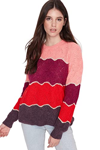 Trendyol Damen Normaler Pullover mit Rundhalsausschnitt und Colorblock Sweatshirt, violett, L von TRENDYOL