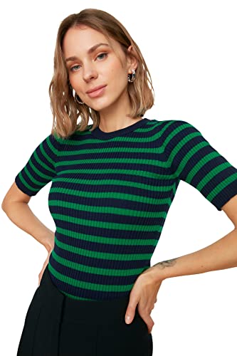 Trendyol Damen Navy Blue Striped Knitwear Sweatshirt Sweater, Navy, M EU von TRENDYOL