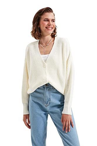 Trendyol Damen Ekru Button Detailed Oversize Knitwear Cardigan Sweater, Ecru, S EU von TRENDYOL