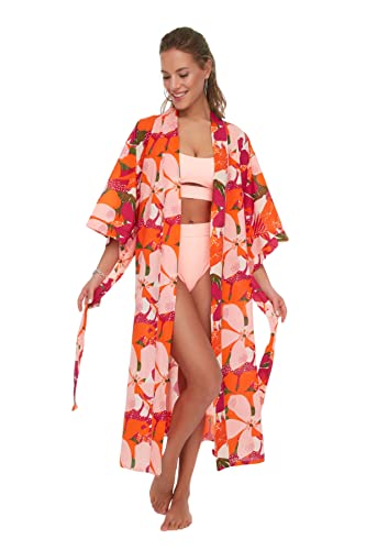 Trendyol Damen Frauen entspannt Basic V-Ausschnitt gewebte Kimonos & Kaftans, Sehr bunt, 38 von TRENDYOL