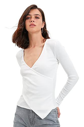 Trendyol Women's Damen Gerade Lange Ärmel Schlank Die Bluse Blouse, Ecru, Large von TRENDYOL