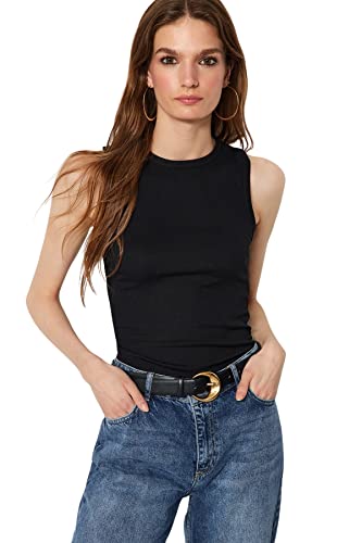 TRENDYOL Damen Trendyol Damen Tailliertes Strick-mieder mit Rundhalsausschnitt Hemd, Schwarz, S EU von TRENDYOL