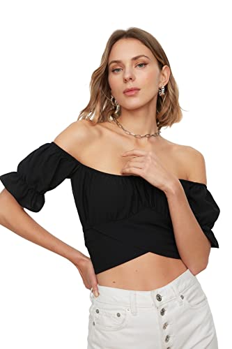 Trendyol Damen Woman Regular Off-Shoulder Carmen Collar Woven Blouse Hemd, Black, 42 von TRENDYOL