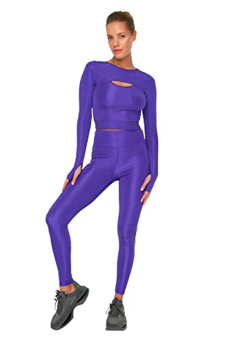 Trendyol Damen Purple Zipper And Mobile Detailed High Waist Sports Tights Yoga Pants, Lila, M EU von TRENDYOL