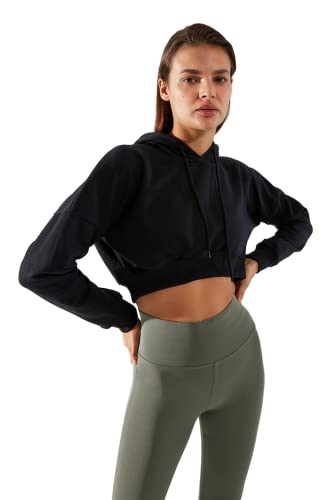 Trendyol Damen Unifarbenes Kapuze Sweatshirt, Schwarz, Small von TRENDYOL