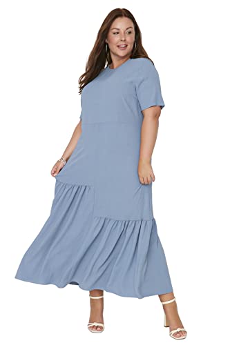 TRENDYOL Damen Maxi Ruffle Hem Regular Plus Size Dress Kleid, Blau, 50 von TRENDYOL