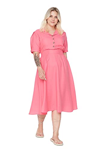 TRENDYOL Damen Midi A-line Regular Plus Size Dress Kleid, Fuchsia, 44 Größen von TRENDYOL