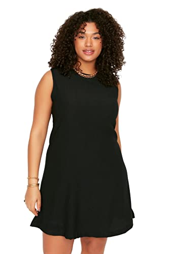 TRENDYOL Damen Midi Standard Regular Plus Size Dress Kleid, Schwarz, 4XL Große Größen EU von TRENDYOL