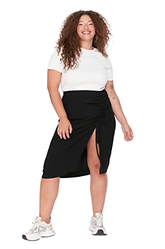 TRENDYOL Damen Trendyol Damen Große Größen Midi Bleistiftrock Bleistiftrock Webstoff Große Größen in Rock Skirt, Schwarz, 46 Gro e Gr en EU von TRENDYOL