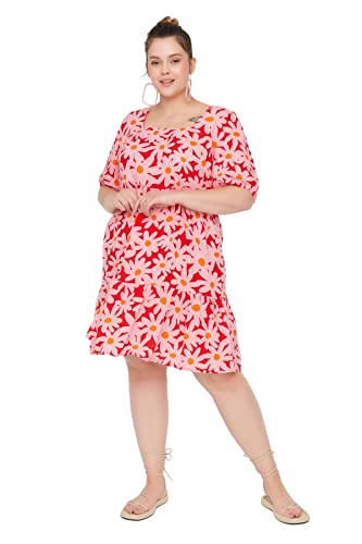 TRENDYOL Damen Mini Bodycon Regular Plus Size Dress Kleid, Rosa, 42 Große Größen EU TRENDYOL Damen Mini Bodycon Regular Plus Size Dress Kleid, Rosa, 42 Große Größen EU von TRENDYOL