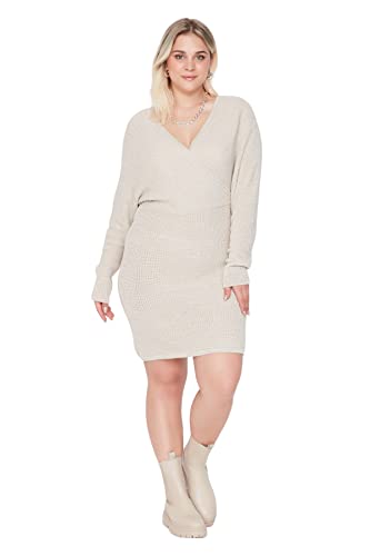 TRENDYOL Damen Mini Jile Regular Dress Kleid, Beige, 4XL Große Größen EU von TRENDYOL