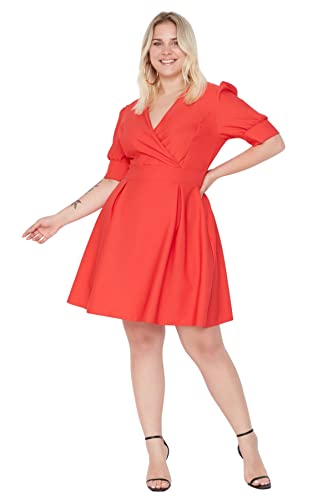 Trendyol Damen Mini Wrapover Regular Dress Kleid, rot, 48 Plus von TRENDYOL