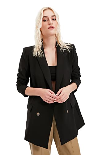 TRENDYOL Damen Sort knap oversized jakke Trendyol Black Button Oversize Craissile Blazer Jacket Black , Schwarz, 40 EU von TRENDYOL