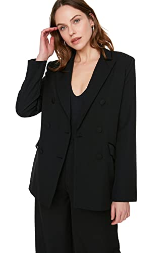 TRENDYOL Damen Trendyol Button Detaillierte Jacke Blazer Jacket Outdoor Blue Button Detailed Blazer Jacket, Schwarz, 38 von TRENDYOL