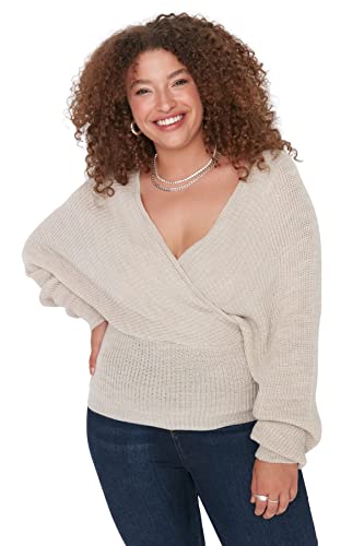 TRENDYOL Damen Pullover Kragen, Einfarbig, Zweireihig, Übergröße Sweatshirt, Felsen, 3XL Größen von TRENDYOL