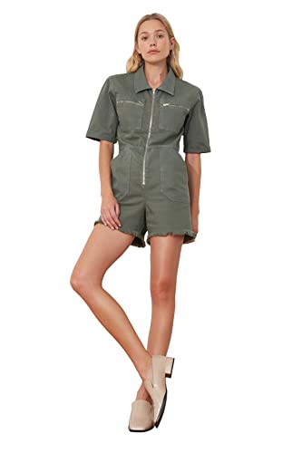 TRENDYOL Damen Beli Rubber Denim Shorts Overall, Khaki, M EU von TRENDYOL