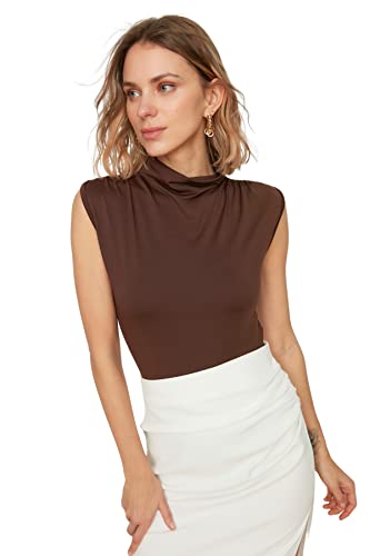 TRENDYOL Damen Trendyol Woman Slim Bodycon High Neck Knit Bodysuit Hemd, Braun, M EU von TRENDYOL