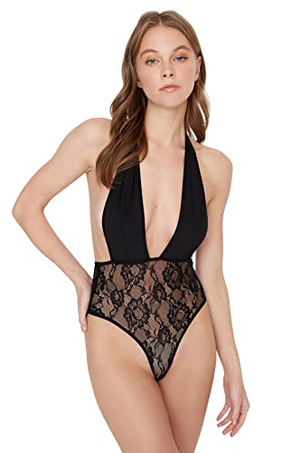 TRENDYOL Damen Trendyol Woman Slim Bodycon Halterneck Knit Bodysuit Hemd, Schwarz, S EU von TRENDYOL