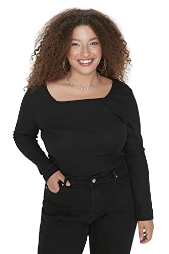 Trendyol Damen Body, enganliegend, quadratischer Kragen, Strick, Übergröße Hemd, Schwarz, XXXXL von TRENDYOL