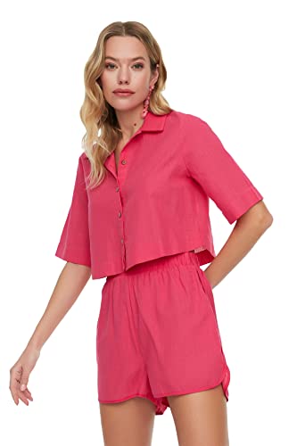 Trendyol Damen Linen Bottom Top. Skirt Set, Fuchsia, 36 EU von TRENDYOL