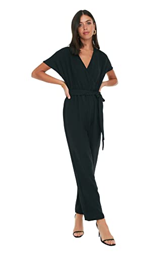TRENDYOL Damen Belted Chest Collar Overall, Schwarz, 36 EU von TRENDYOL