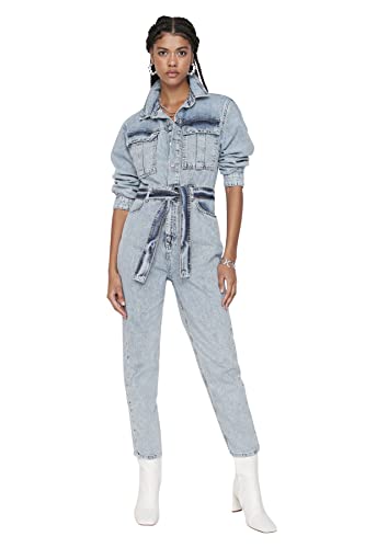 TRENDYOL Damen Blue Domed Denim Overalls, Blau, 40 EU von TRENDYOL