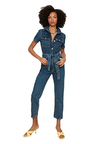 TRENDYOL Damen Blue Domed Denim Overalls, Blau, 42 EU von TRENDYOL