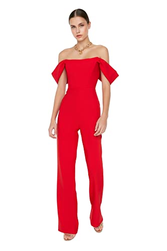 Trendyol Damen Einfarbig Gewebter Jumpsuit Overalls, rot, 60 von TRENDYOL