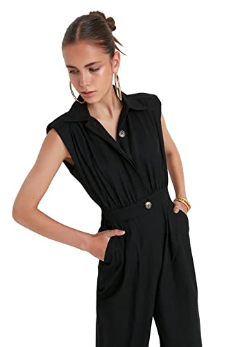Trendyol Damen Einfarbiger gewebter Jumpsuit Overalls, Schwarz, 32 EU von TRENDYOL