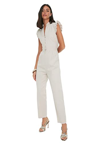 Trendyol Damen Einfarbig Gewebter Jumpsuit Overalls, Beige, 36 von TRENDYOL