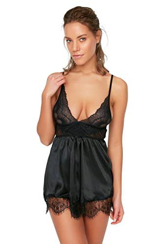 Trendyol Damen Unterwäsche Derin V Shift Knit Babydolls, Schwarz, 46 von TRENDYOL