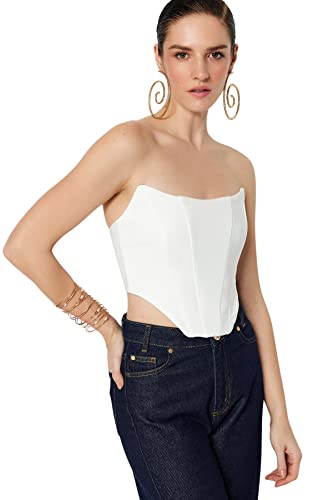 Trendyol Glam Damen Bustier, schulterfrei, trägerlos, gewebt, weiß, 60 von TRENDYOL