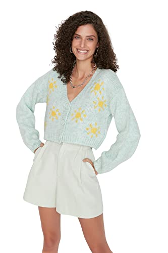 TRENDYOL Damen Plain V-neck Cardigan Pullover, Mint, S EU von TRENDYOL