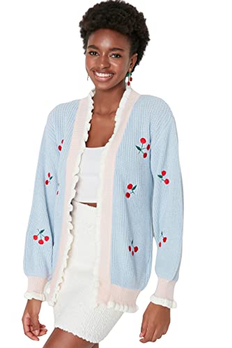 TRENDYOL Damen Trendyol Kvinders cardigan, almindelig pasform, v-hals Pullover, Blau, M EU von TRENDYOL