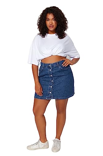 Trendyol Damen Women A-line Denim Plus Size Skirt Baby Rock, Light Blue, 44 von TRENDYOL