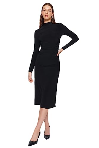 Trendyol Women's Damen Gerade Midi Lange Ärmel Tag Nacht Regulär Kleid Dress, Black, XS von TRENDYOL