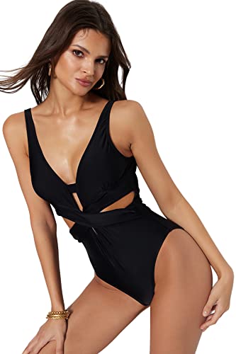Trendyol Damen Women Plain Cut Out Detailed Knit Swimsuit Baby Badebekleidung, Black, 40 von TRENDYOL