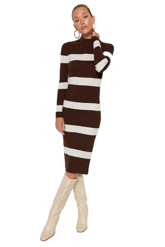 Trendyol Damen Bodycon Slim fit Knitwear Dress Kleid, Brown, Small von TRENDYOL