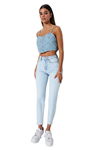 TRENDYOL Damen Trendyol Woman High Waist Straight Leg Mom Jeans Jeans Täglich, Hellblau, 38 von TRENDYOL