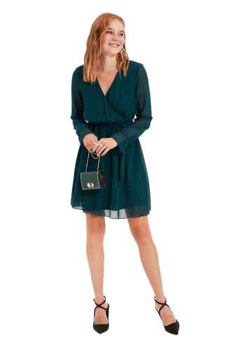 Trendyol Women's Midi Ruffle Hem Fitted Dress, Emerald Green, 38 von TRENDYOL