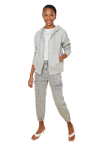 TRENDYOL Damen Trendyol Basic Knitted Slim Hooded Sweatshirt, Gray, XL EU von TRENDYOL