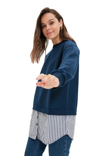 Trendyol Damen, schlicht, normal, Rundhalsausschnitt, gestrickt Sweatshirt, Marineblau, 42 von TRENDYOL