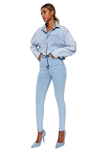TRENDYOL Damen Trendyol Skinny-jeans für Damen, Hohe Taille, Enge Passform Hose Casual, Hellblau, 34 von TRENDYOL