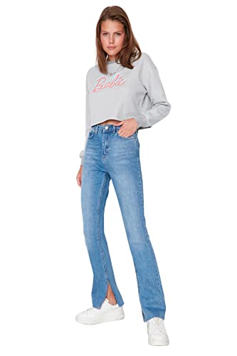 TRENDYOL Damen Grijze slip high waist slim flare Jeans, Marineblau, 40 EU von TRENDYOL
