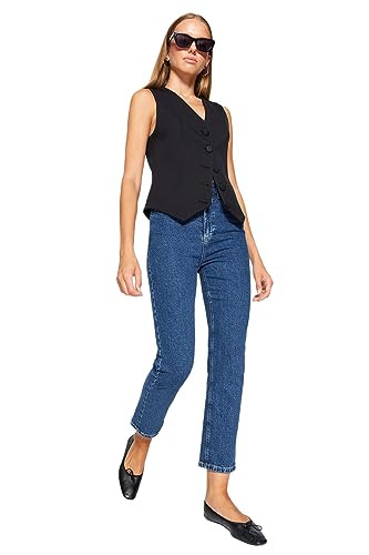 Trendyol Damen Gerade Hohe Taille Jeans, Dark Blue, 42 EU von TRENDYOL