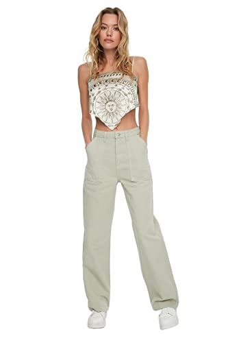 Trendyol Damen Herren Hoher Bund Weites Bein Der 90er Jeans, Stone, 38 EU von TRENDYOL