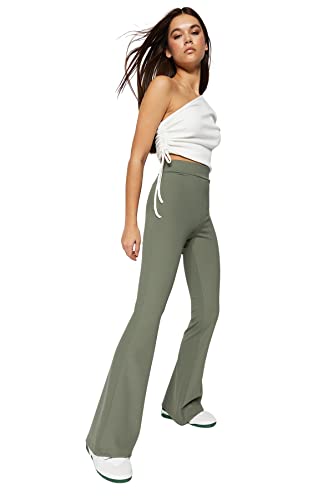 Trendyol Damen Damenhose mit hoher Taille, weites Bein Hose, Khaki, M von TRENDYOL